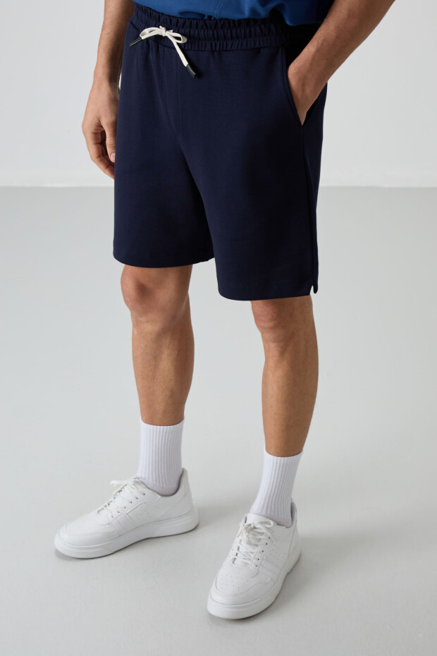 Lacivert Pamuklu Kalın Yumuşak Dokulu Comfort Fit Basic Erkek Şort - 81274 - 4