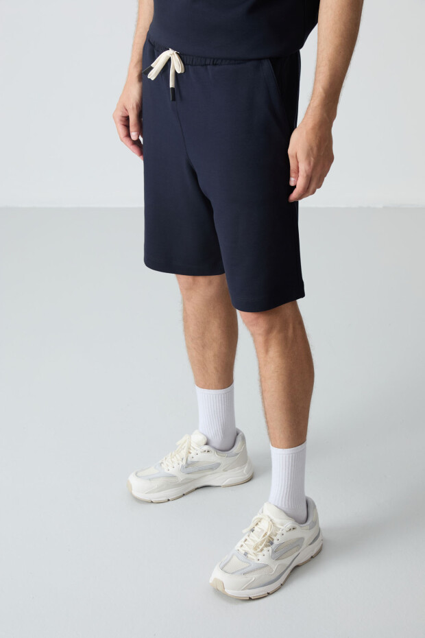 Lacivert Pamuklu Kalın Yumuşak Dokulu Comfort Fit Basic Erkek Şort Takım - 85257 - 6