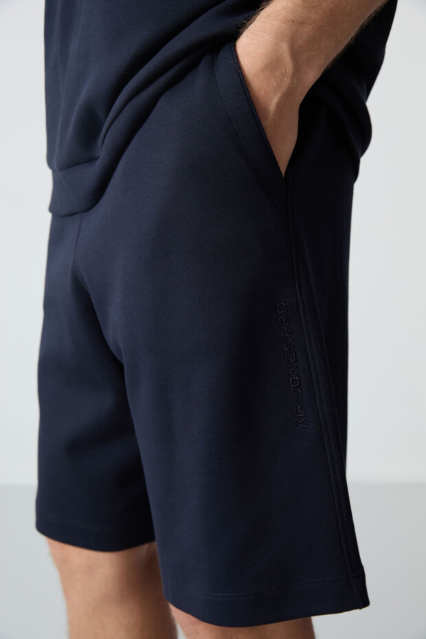Lacivert Pamuklu Kalın Yumuşak Dokulu Comfort Fit Basic Erkek Şort Takım - 85257 - 4