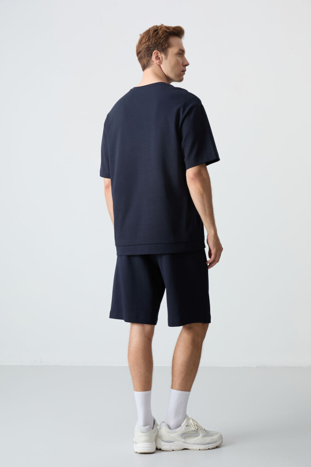 Lacivert Pamuklu Kalın Yumuşak Dokulu Comfort Fit Basic Erkek Şort Takım - 85257 - 8