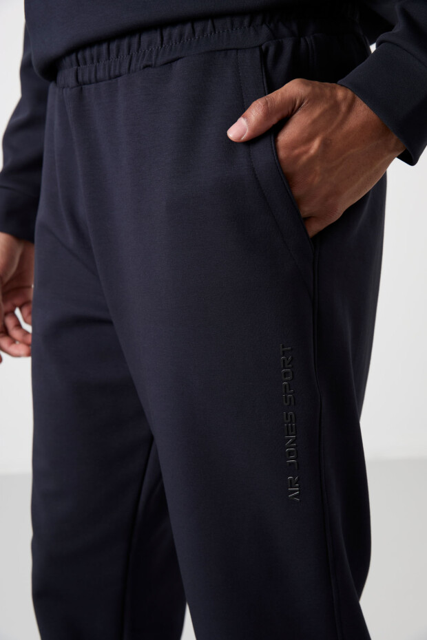 Lacivert Pamuklu Kalın Yumuşak Dokulu Comfort Fit Baskılı Erkek Eşofman Takım - 85253 - 8