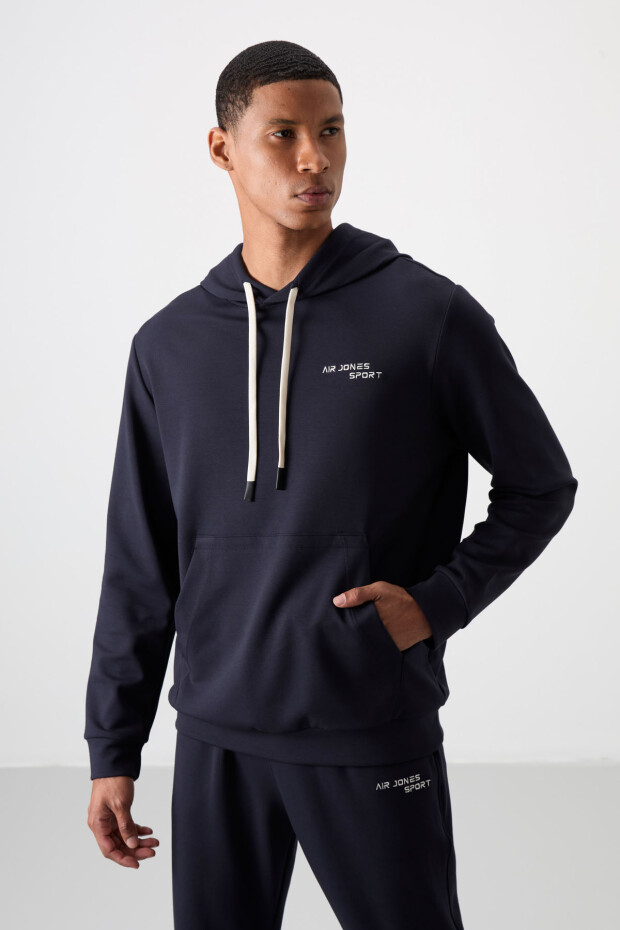 Lacivert Pamuklu Kalın Yumuşak Dokulu Comfort Fit Nakışlı Erkek Eşofman Takım - 85255 - 4
