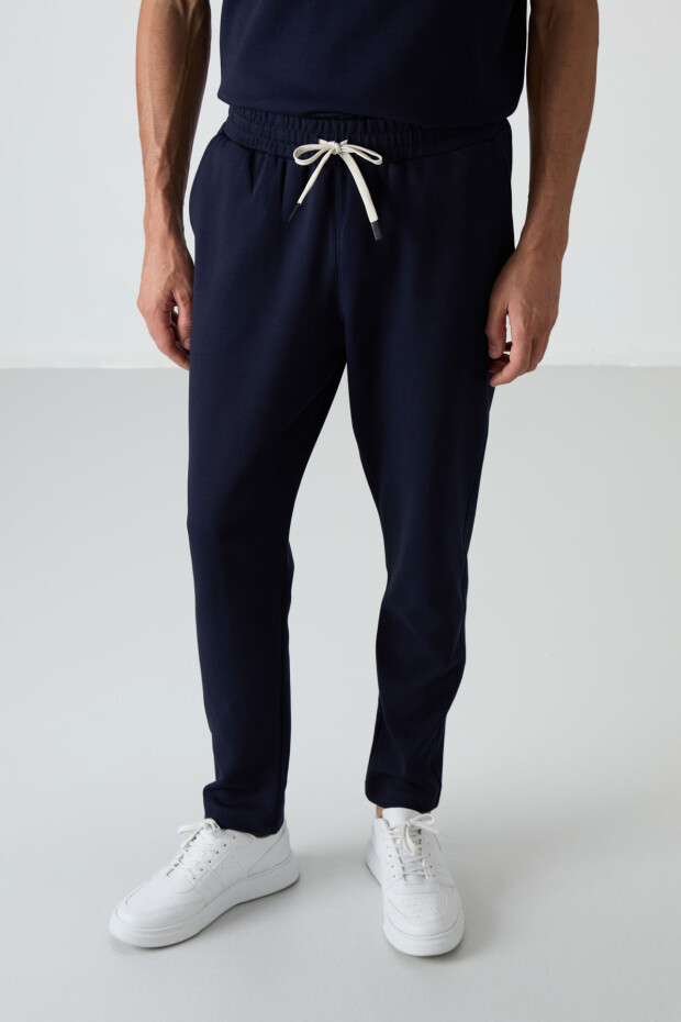 Lacivert Pamuklu Kalın Yumuşak Dokulu Oversize Fit Basic Erkek Eşofman Takım - 85251 - 4