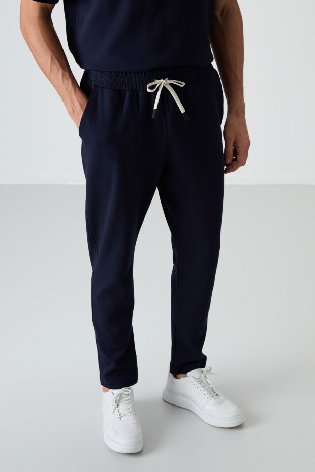 Lacivert Pamuklu Kalın Yumuşak Dokulu Oversize Fit Basic Erkek Eşofman Takım - 85251 - 6