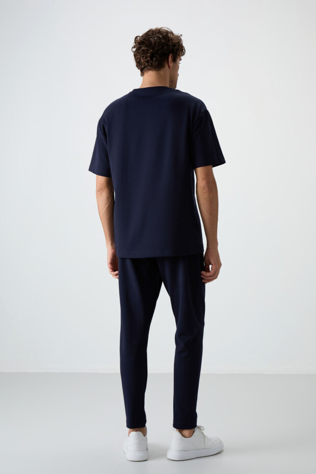 Lacivert Pamuklu Kalın Yumuşak Dokulu Oversize Fit Basic Erkek Eşofman Takım - 85251 - 8