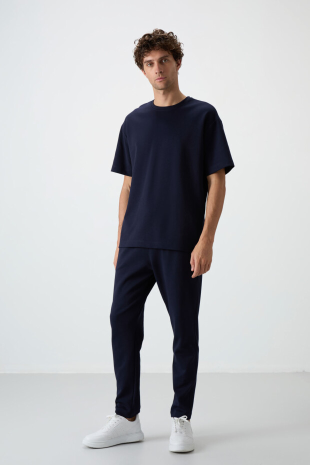 Lacivert Pamuklu Kalın Yumuşak Dokulu Oversize Fit Basic Erkek Eşofman Takım - 85251 - 5