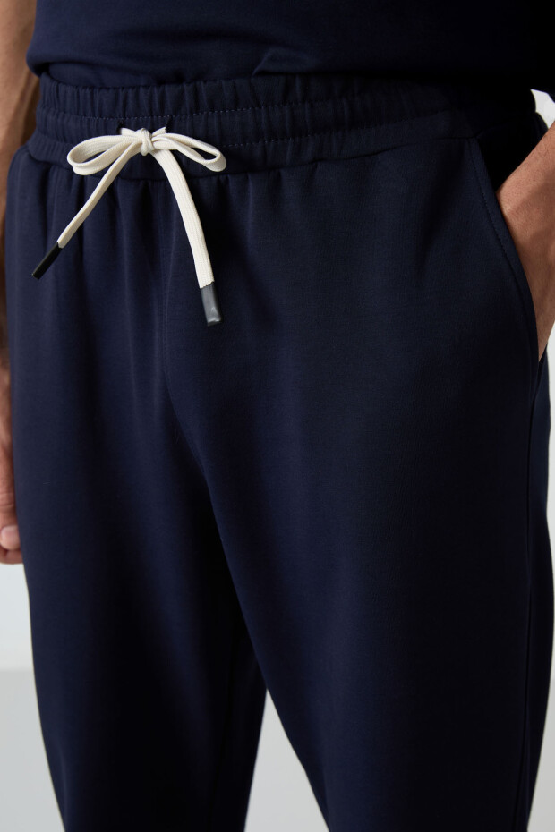 Lacivert Pamuklu Kalın Yumuşak Dokulu Oversize Fit Basic Erkek Eşofman Takım - 85251 - 3