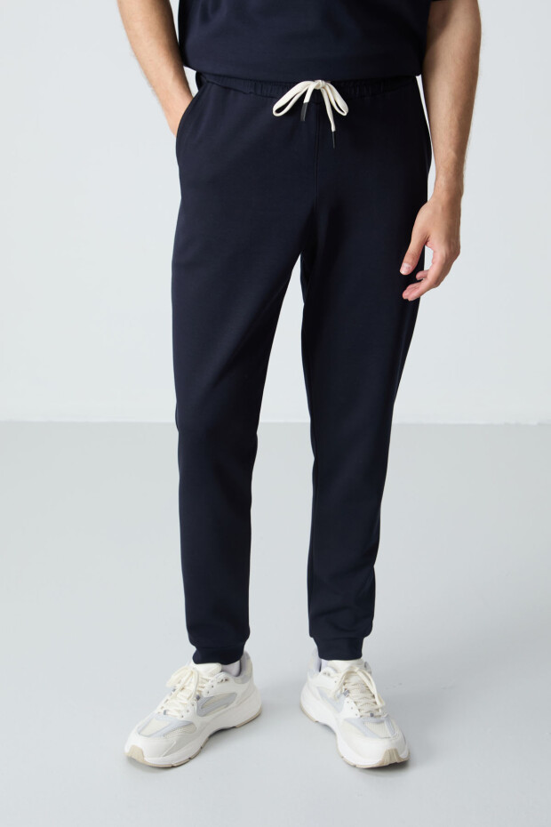 Lacivert Pamuklu Kalın Yumuşak Dokulu Oversize Fit Basic Erkek Eşofman Takım - 85261 - 3