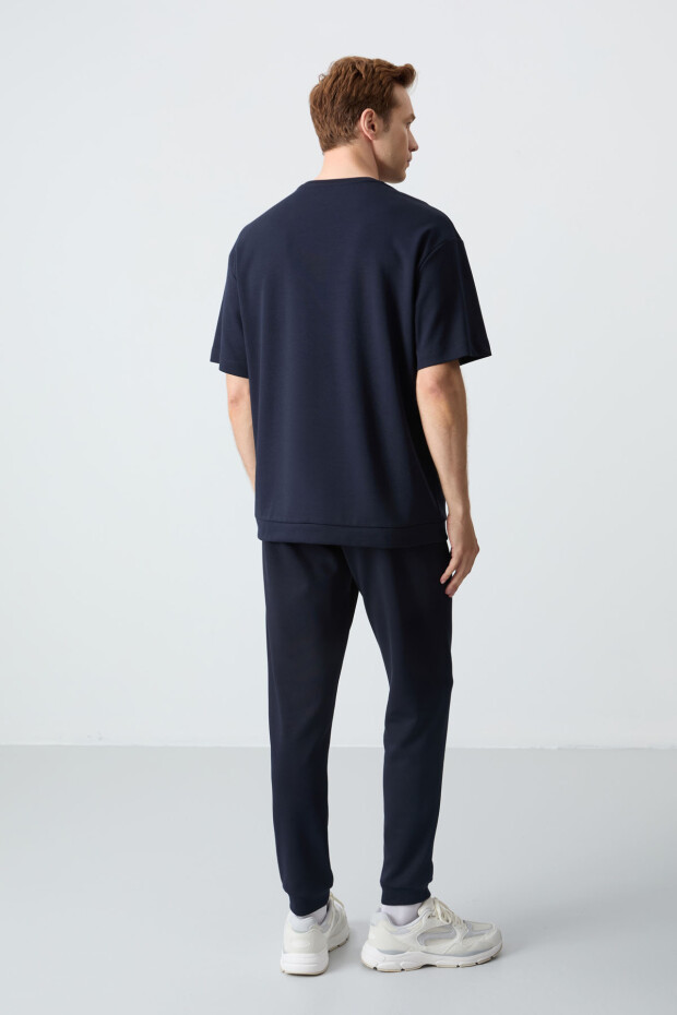 Lacivert Pamuklu Kalın Yumuşak Dokulu Oversize Fit Basic Erkek Eşofman Takım - 85261 - 8