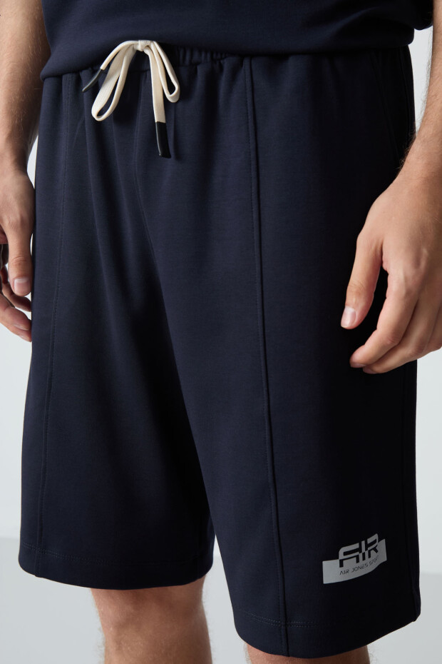 Lacivert Pamuklu Kalın Yumuşak Dokulu Oversize Fit Basic Erkek Şort Takım - 85259 - 7