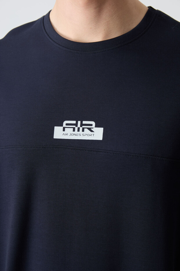 Lacivert Pamuklu Kalın Yumuşak Dokulu Oversize Fit Basic Erkek Şort Takım - 85259 - 3