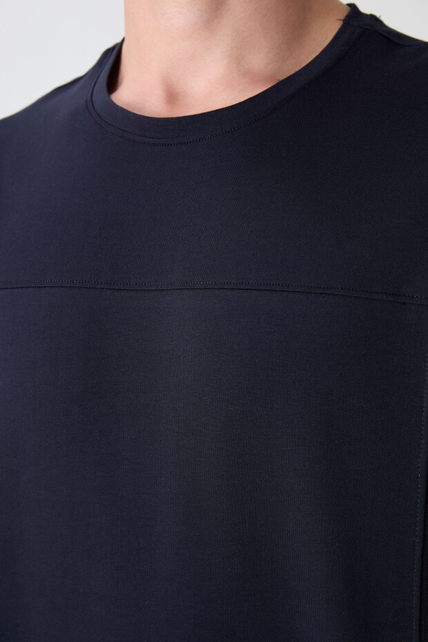 Lacivert Pamuklu Kalın Yumuşak Dokulu Oversize Fit Basic Erkek T-Shirt - 88349 - 3