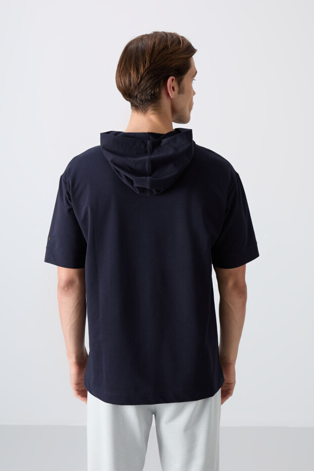 Lacivert Pamuklu Kalın Yumuşak Dokulu Oversize Fit Basic Erkek T-Shirt - 88352 - 5
