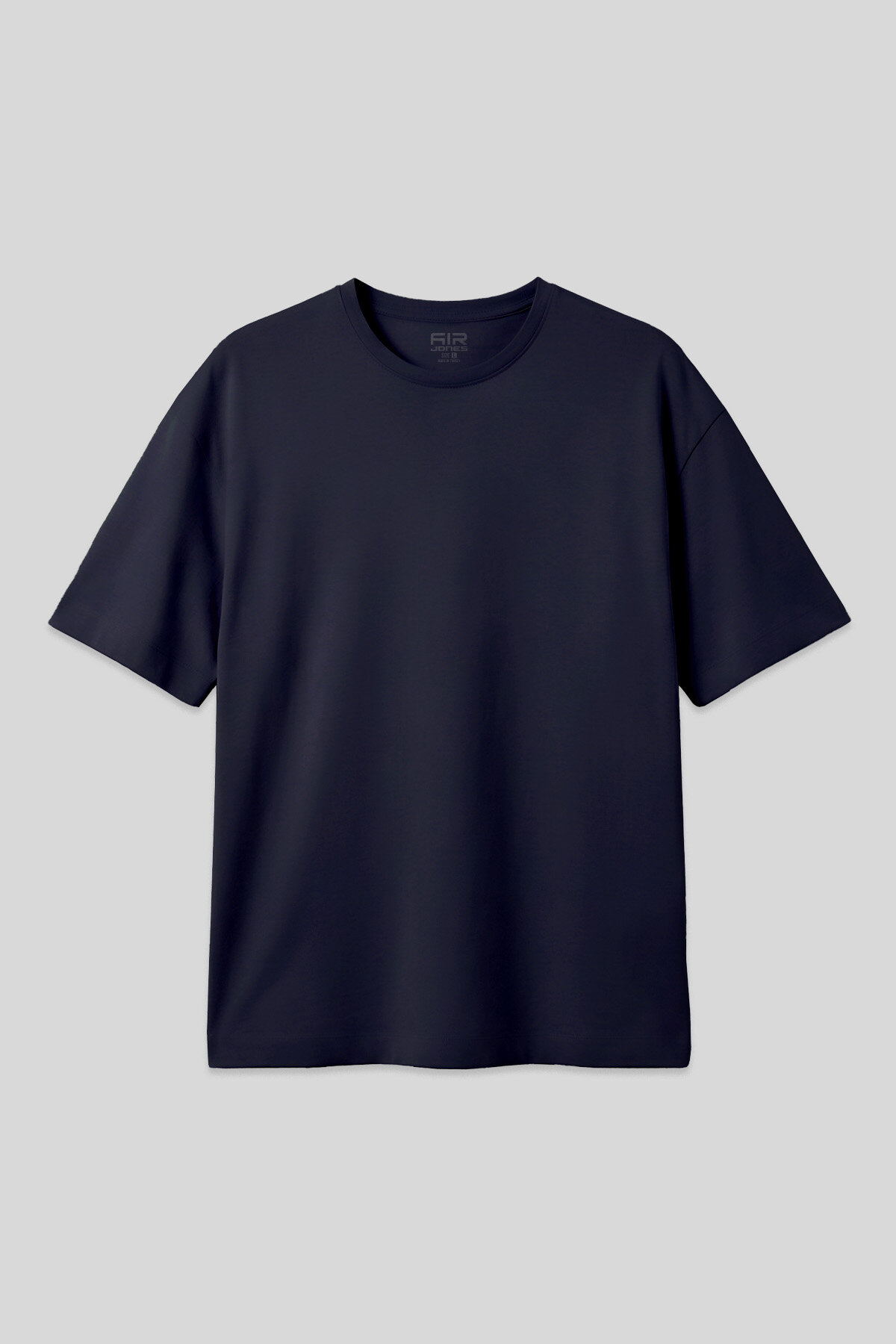 Lacivert Pamuklu Kalın Yumuşak Dokulu Oversize Fit Basic Erkek T-Shirt - 88377 - Air Jones