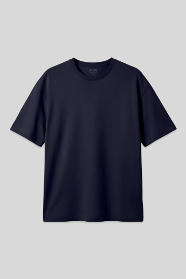 Lacivert Pamuklu Kalın Yumuşak Dokulu Oversize Fit Basic Erkek T-Shirt - 88377 