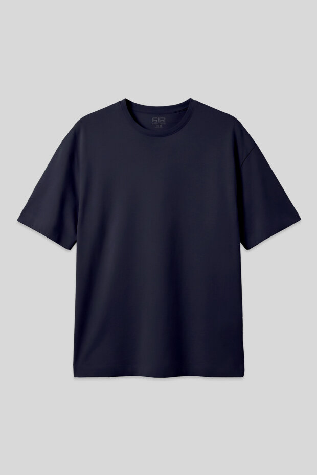 Lacivert Pamuklu Kalın Yumuşak Dokulu Oversize Fit Basic Erkek T-Shirt - 88377 - 1