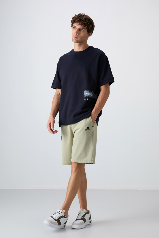 Lacivert Pamuklu Kalın Yumuşak Dokulu Oversize Fit Baskılı Erkek T-Shirt - 88322 - 2