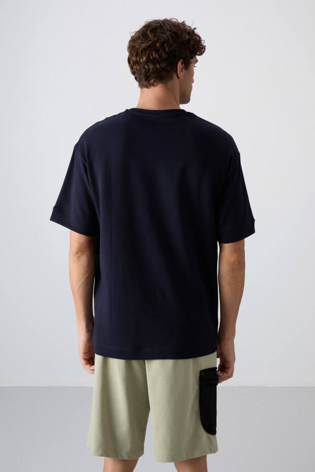 Lacivert Pamuklu Kalın Yumuşak Dokulu Oversize Fit Baskılı Erkek T-Shirt - 88322 - 5
