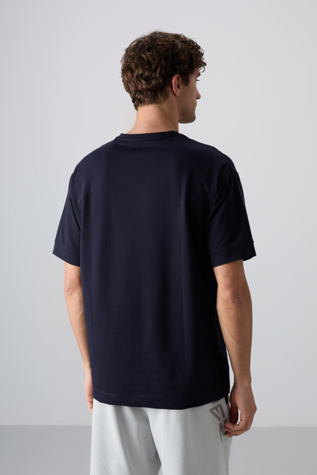 Lacivert Pamuklu Kalın Yumuşak Dokulu Oversize Fit Baskılı Erkek T-Shirt - 88342 - 7