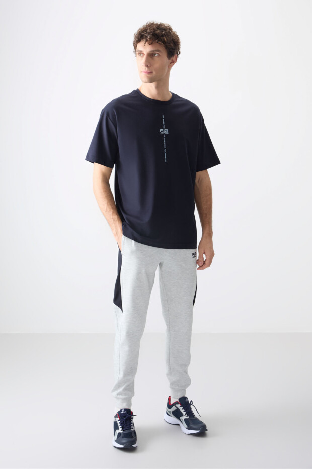 Lacivert Pamuklu Kalın Yumuşak Dokulu Oversize Fit Baskılı Erkek T-Shirt - 88373 - 3