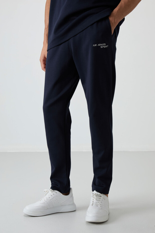 Lacivert Pamuklu Kalın Yumuşak Dokulu Oversize Fit Nakışlı Erkek Eşofman Takım - 85252 - 5