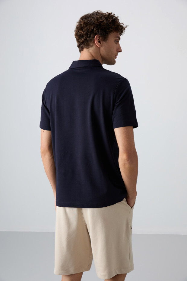 Lacivert Pamuklu Kalın Yumuşak Dokulu Standart Fit Basic Polo Yaka Erkek T-Shirt - 88348 - 5