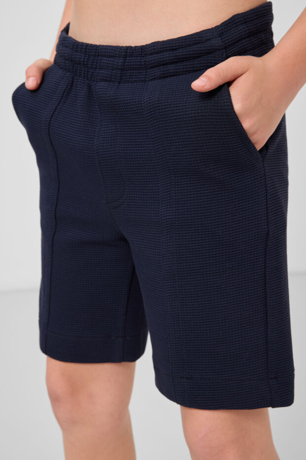 Lacivert Pamuklu Yumuşak Dokulu Standart Fit Basic Erkek Çocuk Şort - 11289 - 4
