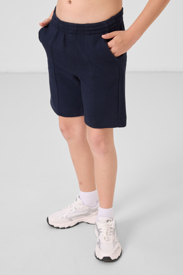 Lacivert Pamuklu Yumuşak Dokulu Standart Fit Basic Erkek Çocuk Şort - 11289 - 2