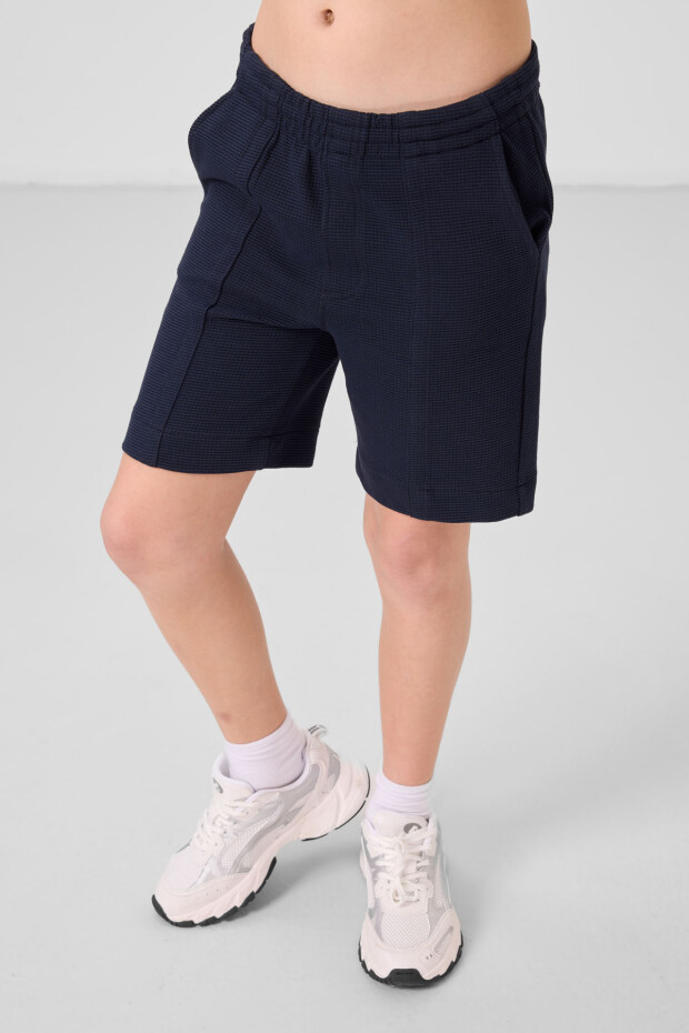 Lacivert Pamuklu Yumuşak Dokulu Standart Fit Basic Erkek Çocuk Şort - 11289 - 3