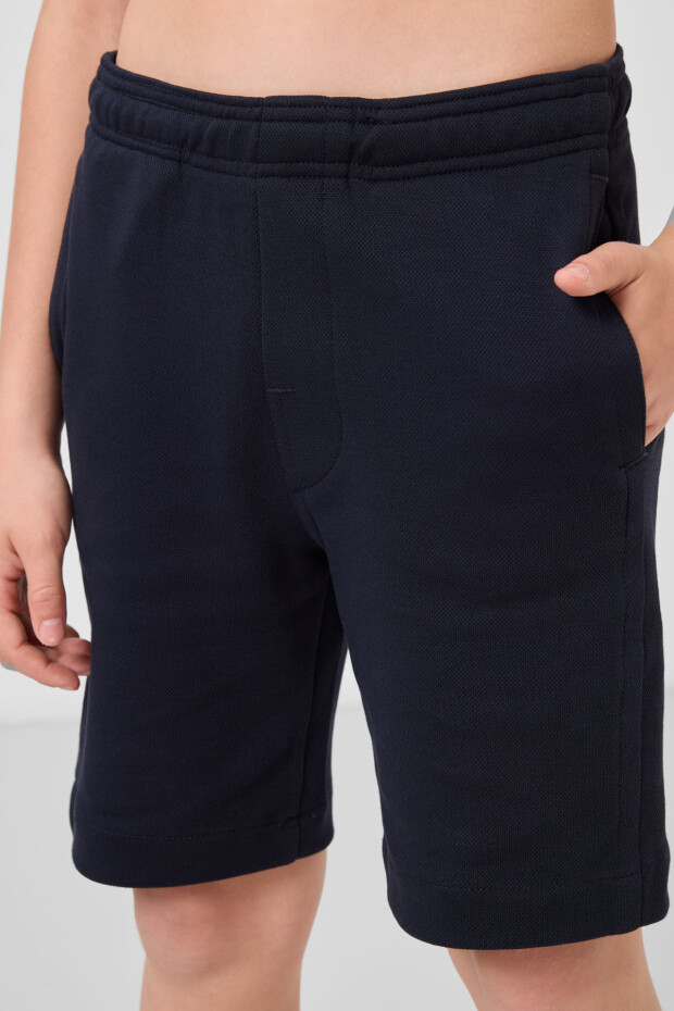 Lacivert Pamuklu Yumuşak Dokulu Standart Fit Basic Erkek Çocuk Şort - 11293 - 4
