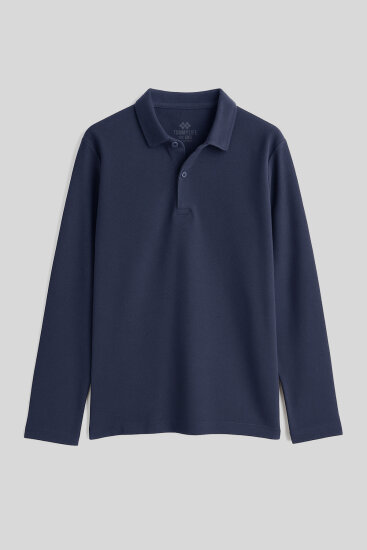 Lacivert Polo Yaka Basic Uzun Kollu Unisex Çocuk T-Shirt - 11170 