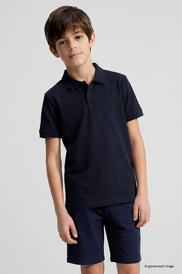 Lacivert Polo Yaka Standart Fit Basic Unisex Çocuk T-Shirt - 11330 - 2