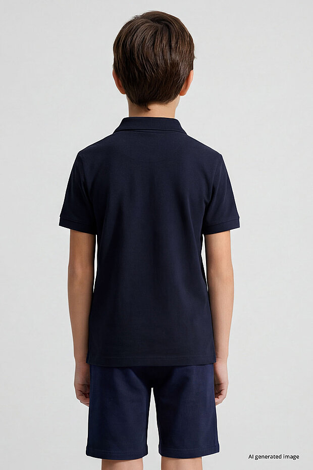 Lacivert Polo Yaka Standart Fit Basic Unisex Çocuk T-Shirt - 11330 - 7