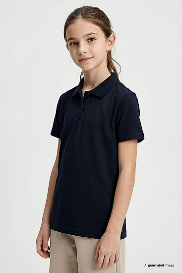 Lacivert Polo Yaka Standart Fit Basic Unisex Çocuk T-Shirt - 11330 