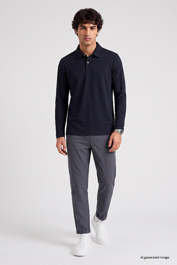 Lacivert Rahat Form Basic Erkek Polo Yaka T-Shirt - 88512 - 3