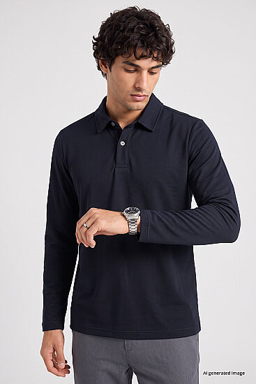 Lacivert Rahat Form Basic Erkek Polo Yaka T-Shirt - 88512 
