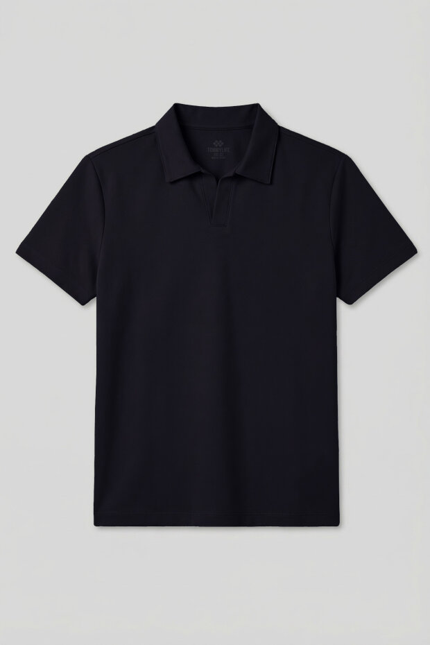 Lacivert Rahat Form Yumuşak Dokulu Polo Yaka Erkek T-Shirt - 88496 - 2