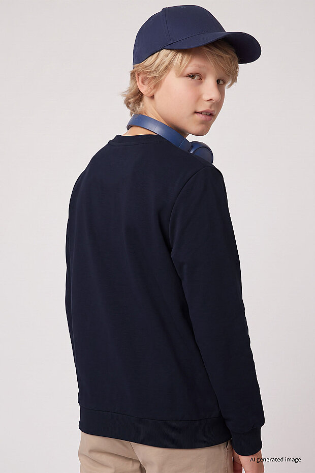 Lacivert Standart Fit Baskılı O Yaka Erkek Çocuk Sweatshirt - 11322 - 4