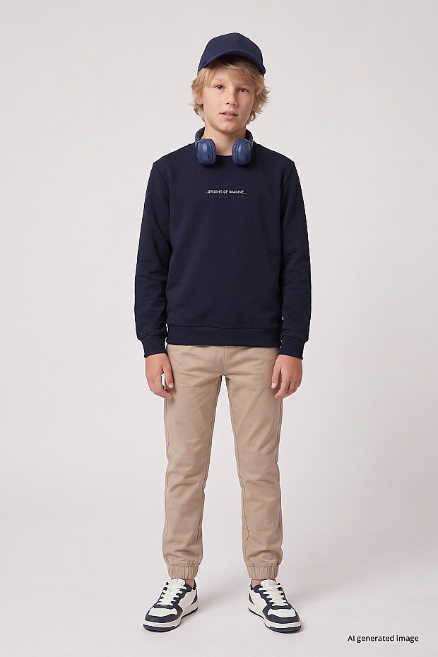 Lacivert Standart Fit Baskılı O Yaka Erkek Çocuk Sweatshirt - 11322 - 2