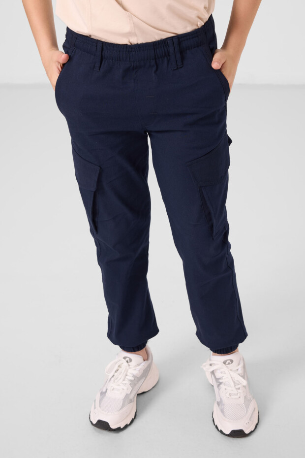 Lacivert Standart Fit Dokuma Hafif Esnek Chino Erkek Çocuk Pantolon - 11271 - 2