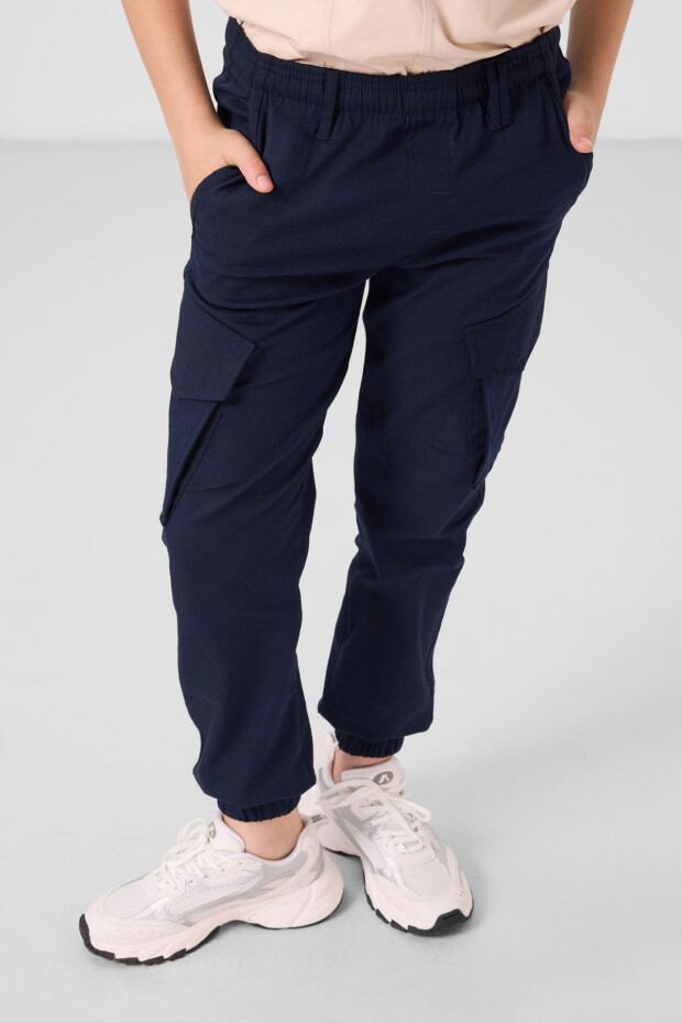 Lacivert Standart Fit Dokuma Hafif Esnek Chino Erkek Çocuk Pantolon - 11271 - 3
