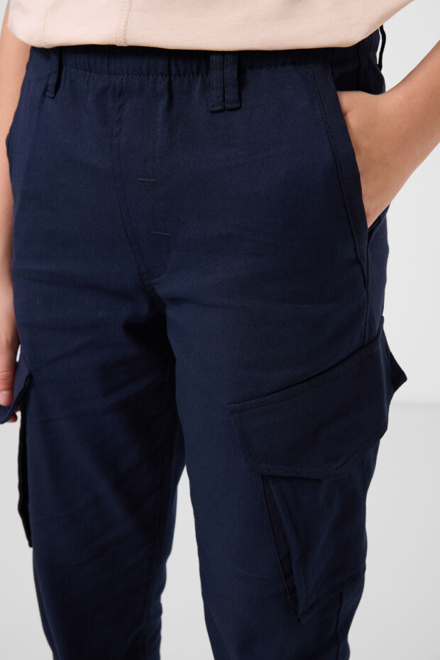 Lacivert Standart Fit Dokuma Hafif Esnek Chino Erkek Çocuk Pantolon - 11271 - 4