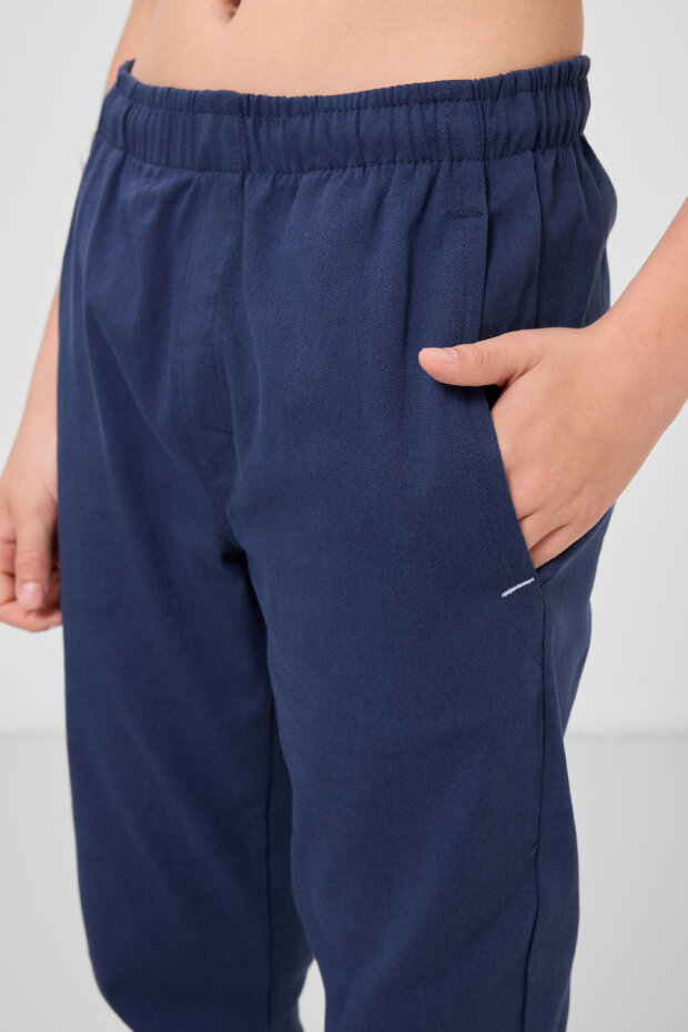 Lacivert Standart Fit Dokuma Hafif Esnek Chino Erkek Çocuk Pantolon - 11272 - 3
