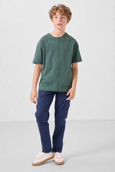 Lacivert Standart Fit Dokuma Hafif Esnek Chino Erkek Çocuk Pantolon - 11272 