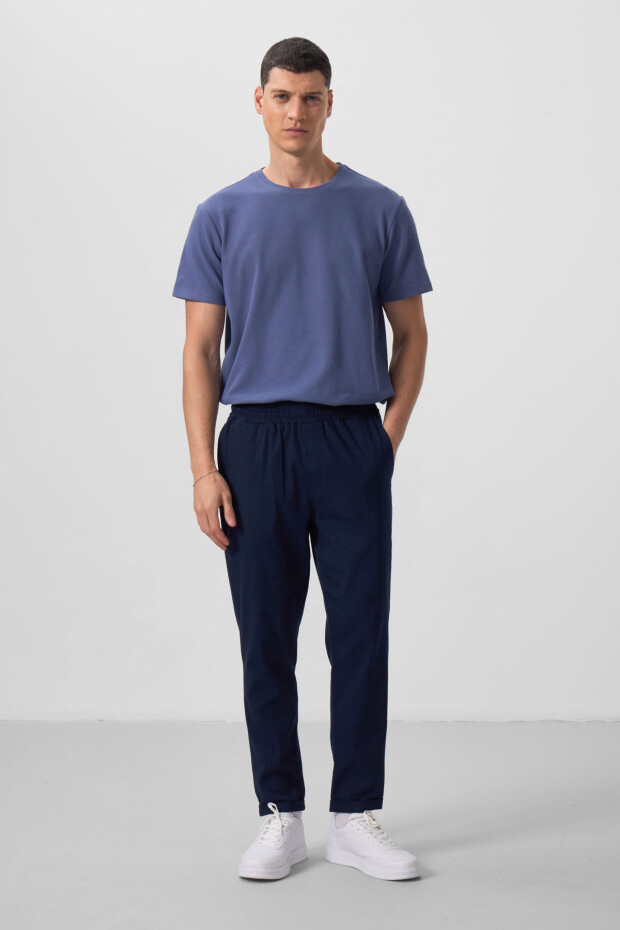 Lacivert Standart Fit Dokuma Hafif Esnek Chino Erkek Pantolon - 82175 - 1
