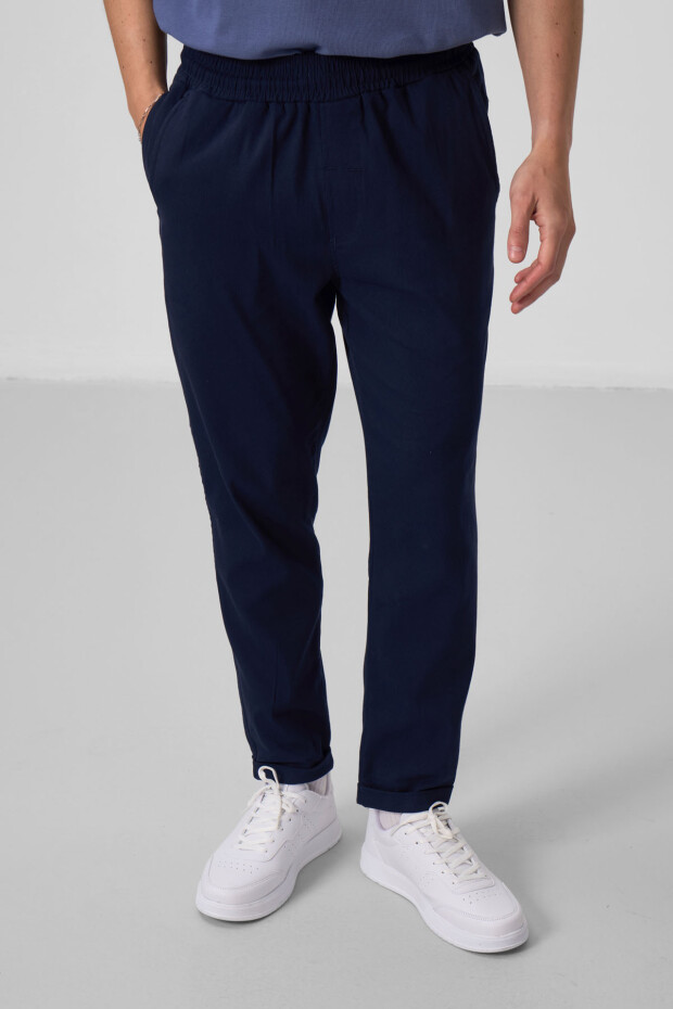 Lacivert Standart Fit Dokuma Hafif Esnek Chino Erkek Pantolon - 82175 - 4