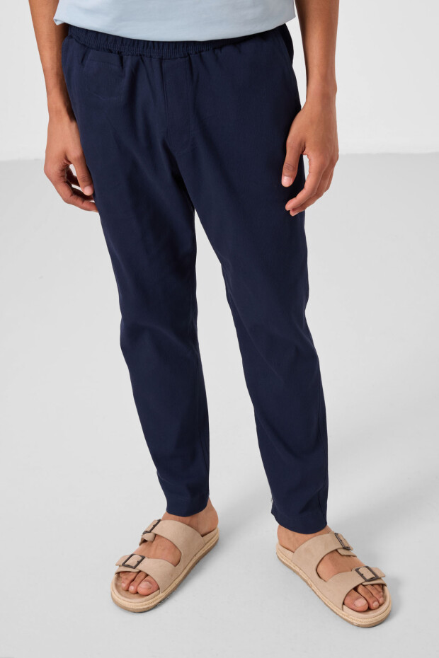 Lacivert Standart Fit Dokuma Hafif Esnek Chino Erkek Pantolon - 82177 - 2
