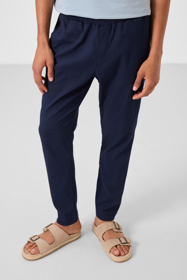 Lacivert Standart Fit Dokuma Hafif Esnek Chino Erkek Pantolon - 82177 - 5