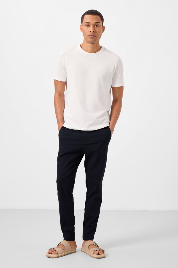 Lacivert Standart Fit Dokuma Hafif Esnek Chino Erkek Pantolon - 82180 - 1