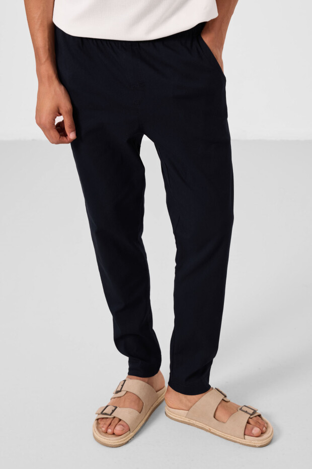 Lacivert Standart Fit Dokuma Hafif Esnek Chino Erkek Pantolon - 82180 - 5